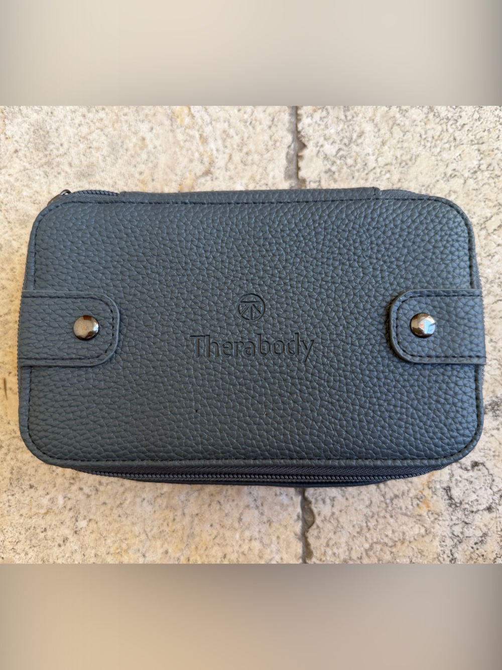 Therabody Black Pebble-Texture Toiletry Case with Snap Accents